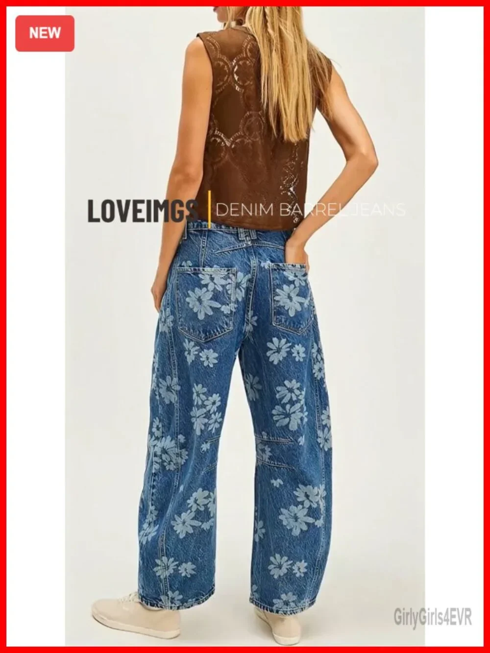 Y2K Baggy Barrel Jeans Women Floral Patchwork Wide Leg Denim Pants